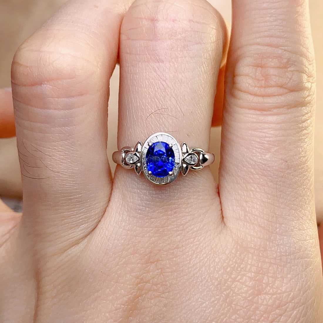 14k Gold 1.15 Ct Natural Sapphire & Diamond Ring - 6