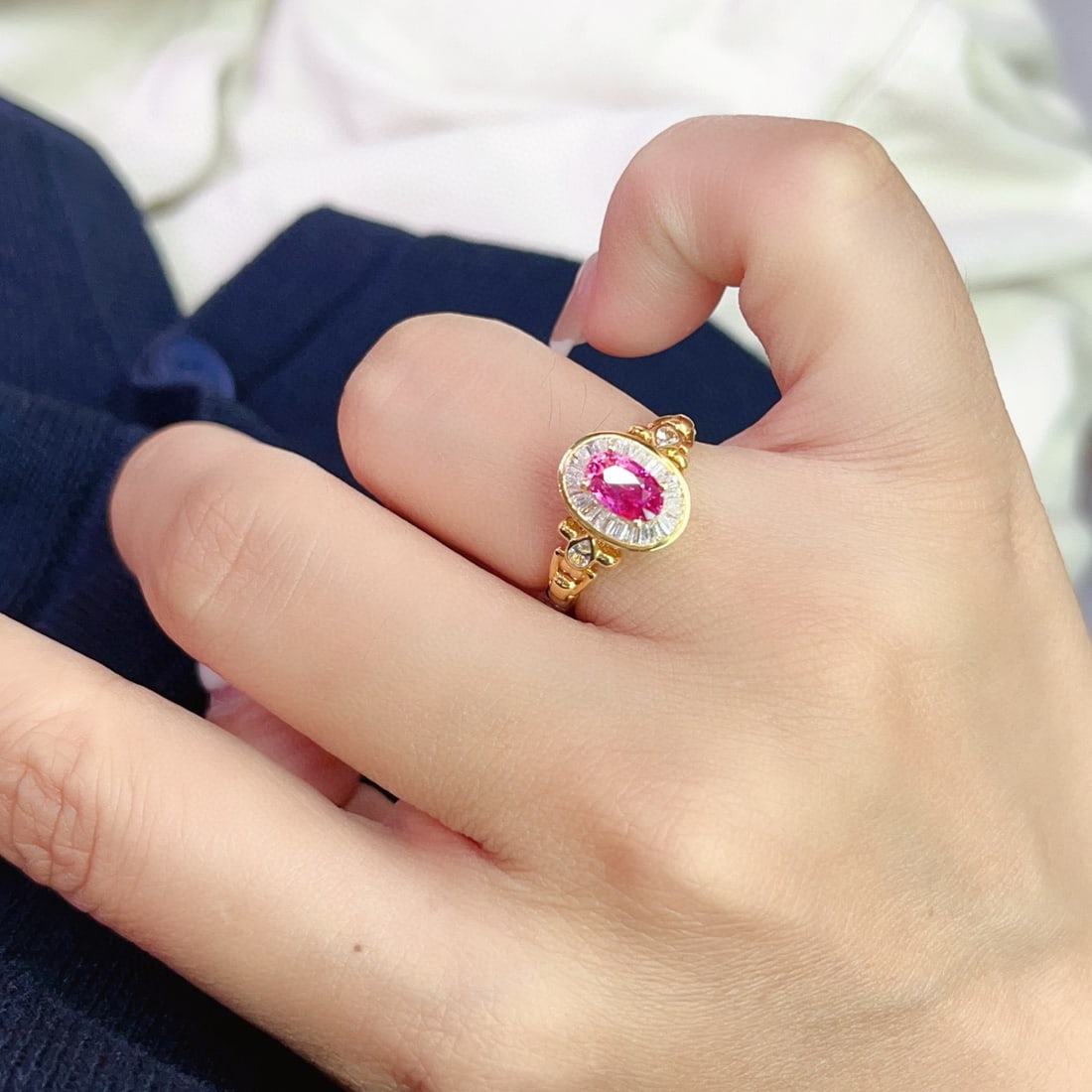 14k Gold 1.00 Ct Natural Ruby & Diamond & Sapphire Ring - 6