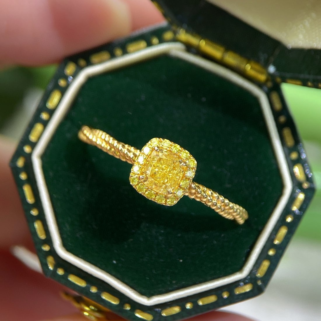 14k Gold 0.50 Ct Natural Yellow Diamond Ring: Ref:231062350 // gold content:14k gold // ring size:7. 25us // // main gemstone:yellow diamond // shape:cushion // carat weight:0. 50ct // color:yellow // treatment:natural // Condition: New Low Estim