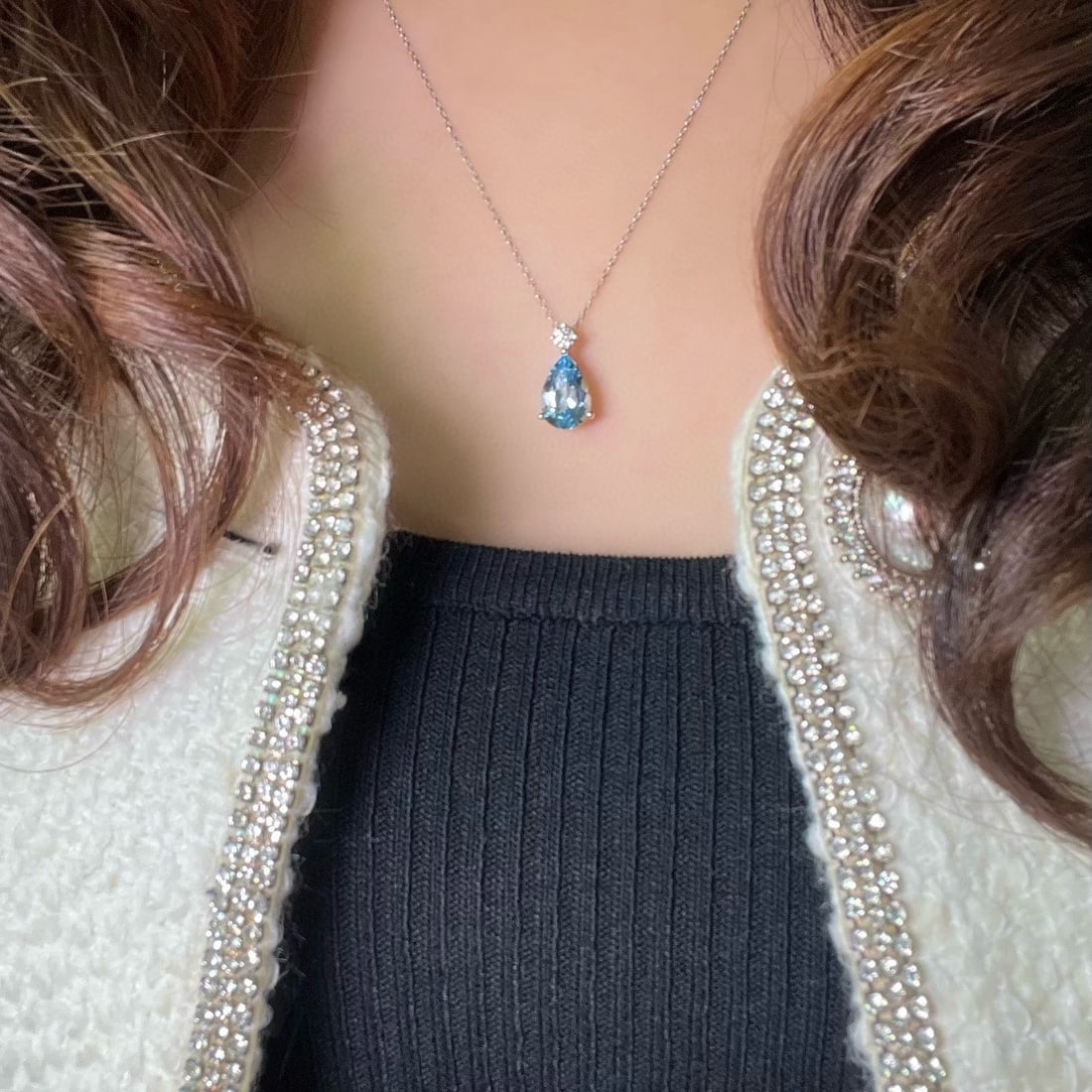 14k Gold 2.31 Ct Natural Aquamarine & Diamond Pendant( Without Chain ) - 2