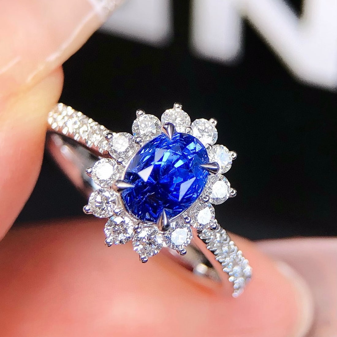 14k Gold 2.24 Ctw Natural Sapphire & Diamond Ring: Ref:231062365 // gold content:14k gold // ring size:7. 25us // // main gemstone:sapphire // shape:oval // carat weight:1. 61ct // color:cornflower blue // treatment:natural // // adjacent gemstone 2 :