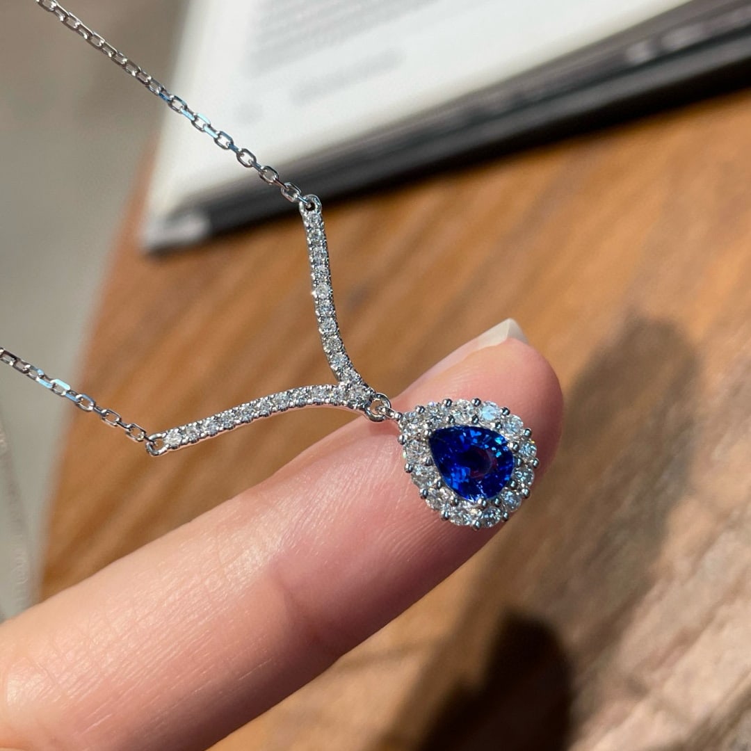 14k Gold 0.60 Ct Natural Sapphire & Diamond Necklace - 2