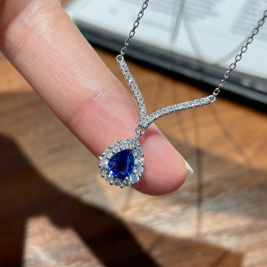 14k Gold 0.60 Ct Natural Sapphire & Diamond Necklace - 3