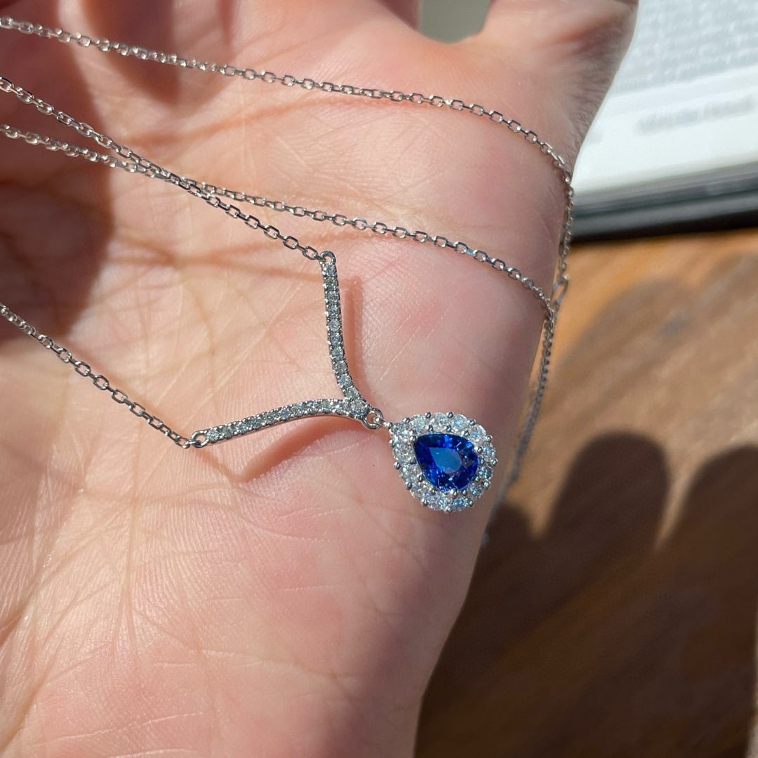 14k Gold 0.60 Ct Natural Sapphire & Diamond Necklace - 4