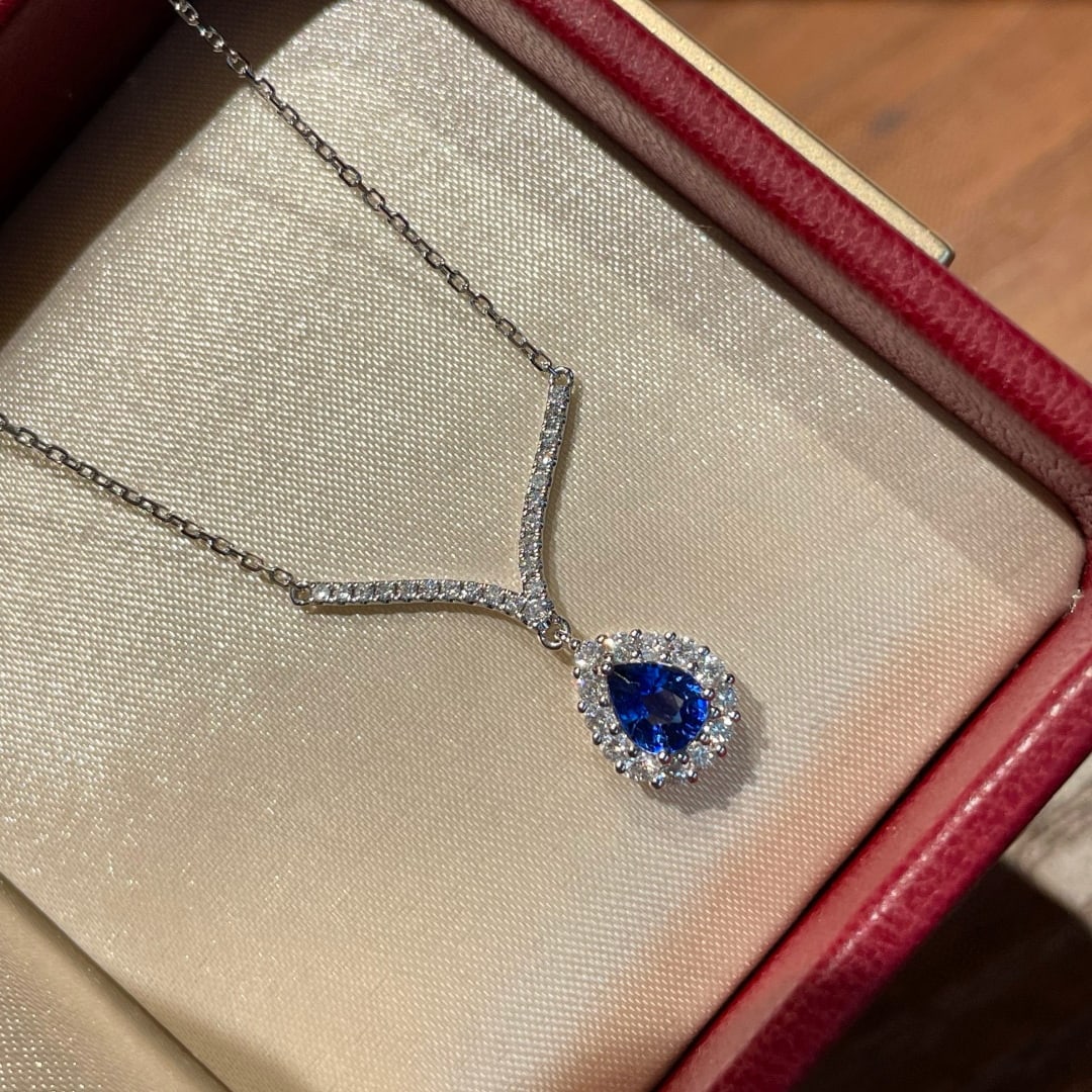 14k Gold 0.60 Ct Natural Sapphire & Diamond Necklace - 5