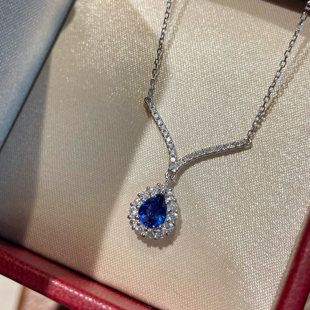 14k Gold 0.60 Ct Natural Sapphire & Diamond Necklace - 6
