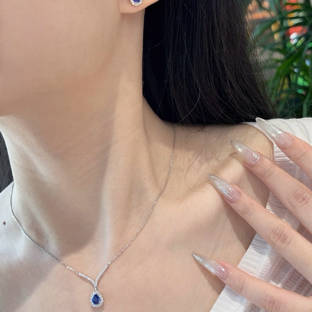 14k Gold 0.60 Ct Natural Sapphire & Diamond Necklace - 7