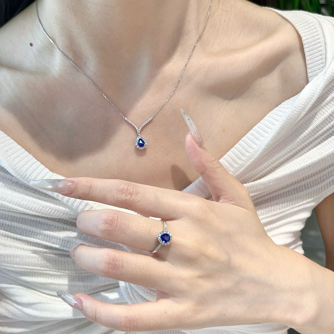 14k Gold 0.60 Ct Natural Sapphire & Diamond Necklace - 8