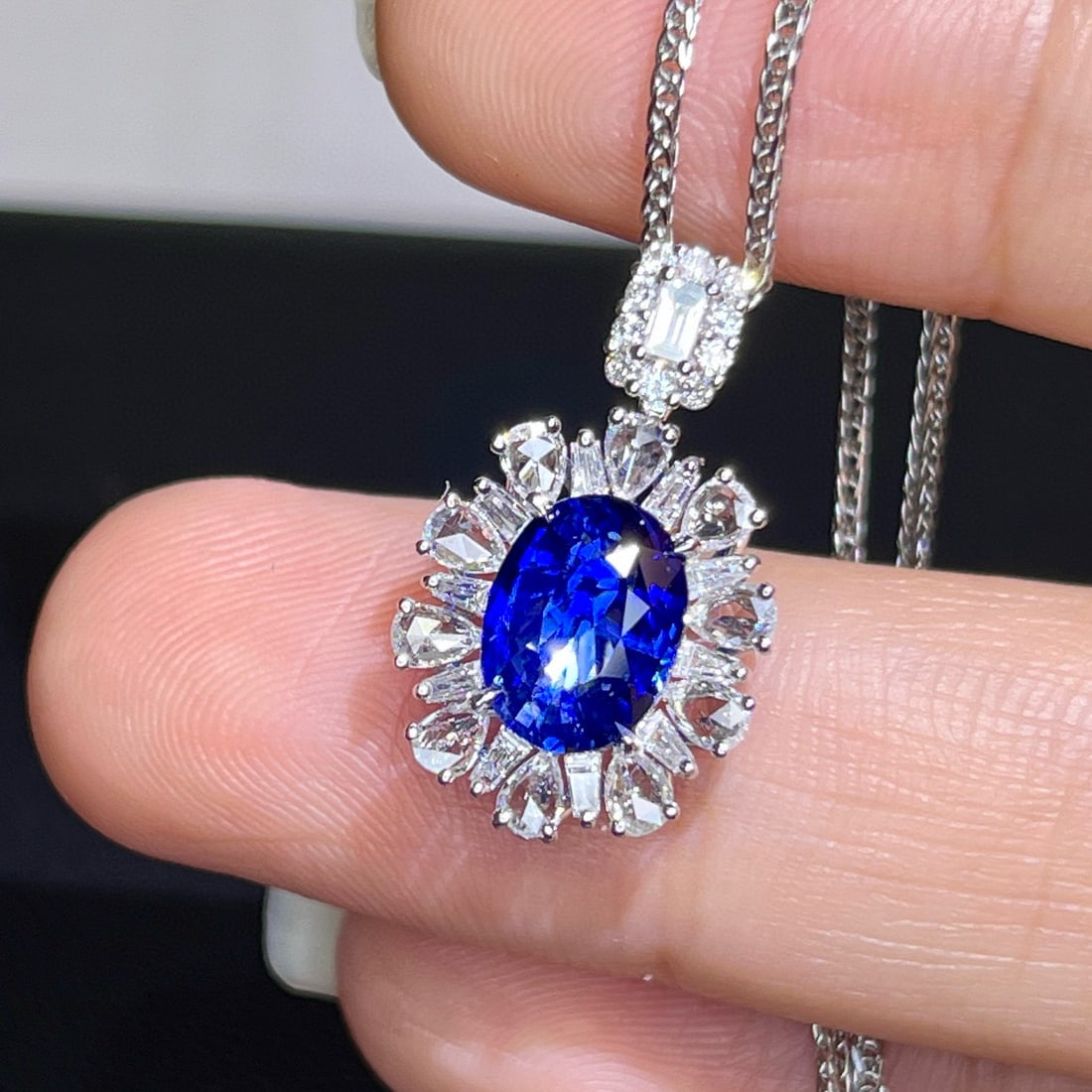 14k Gold 2.50 Ctw Natural Sapphire & Diamond Pendant( Without Chain ) - 2