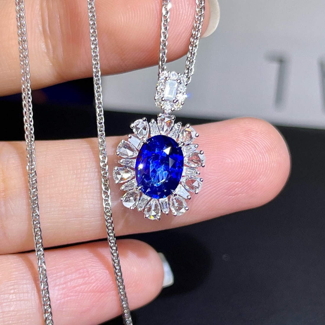 14k Gold 2.50 Ctw Natural Sapphire & Diamond Pendant( Without Chain ) - 3