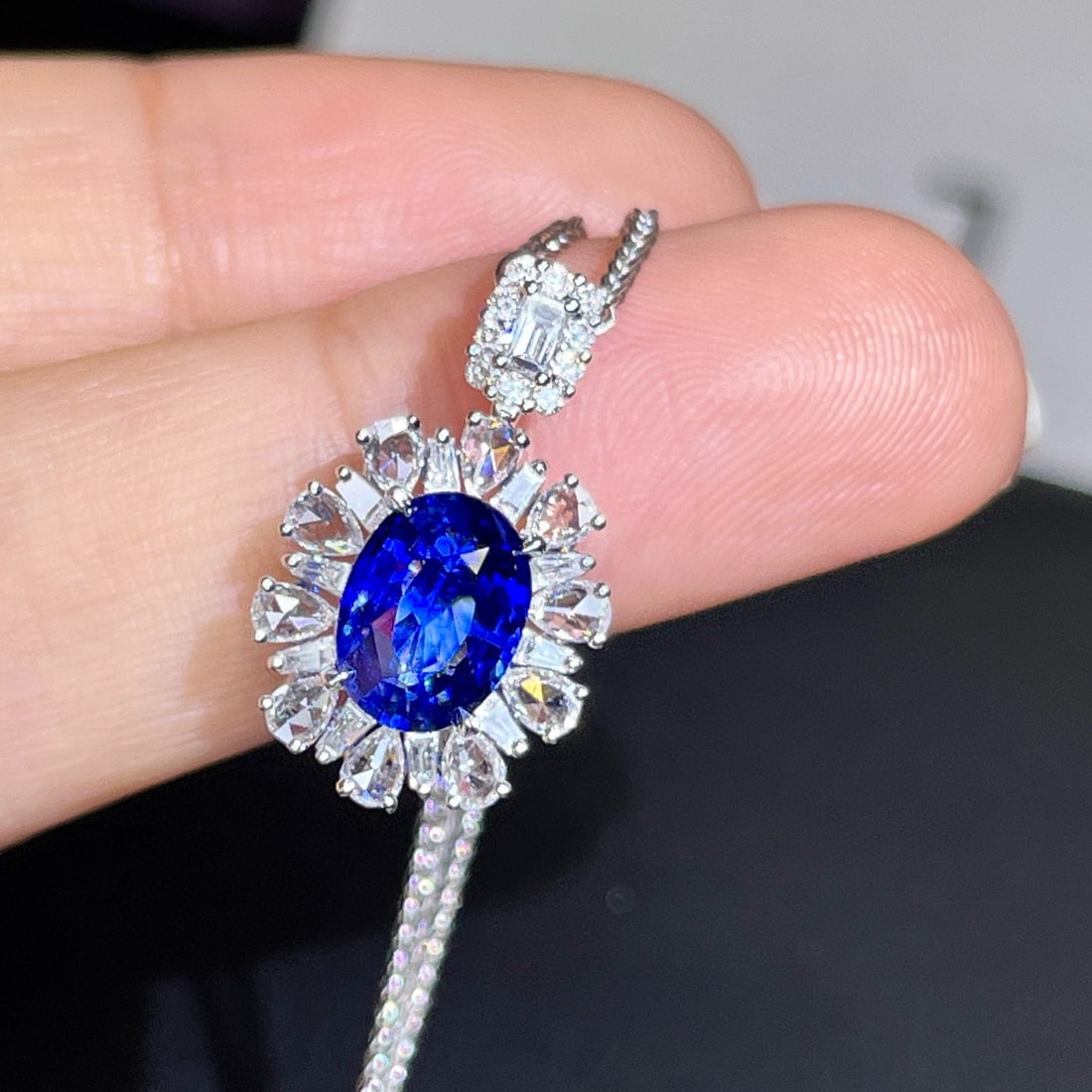 14k Gold 2.50 Ctw Natural Sapphire & Diamond Pendant( Without Chain ) - 4