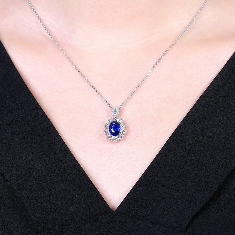 14k Gold 2.50 Ctw Natural Sapphire & Diamond Pendant( Without Chain ) - 6