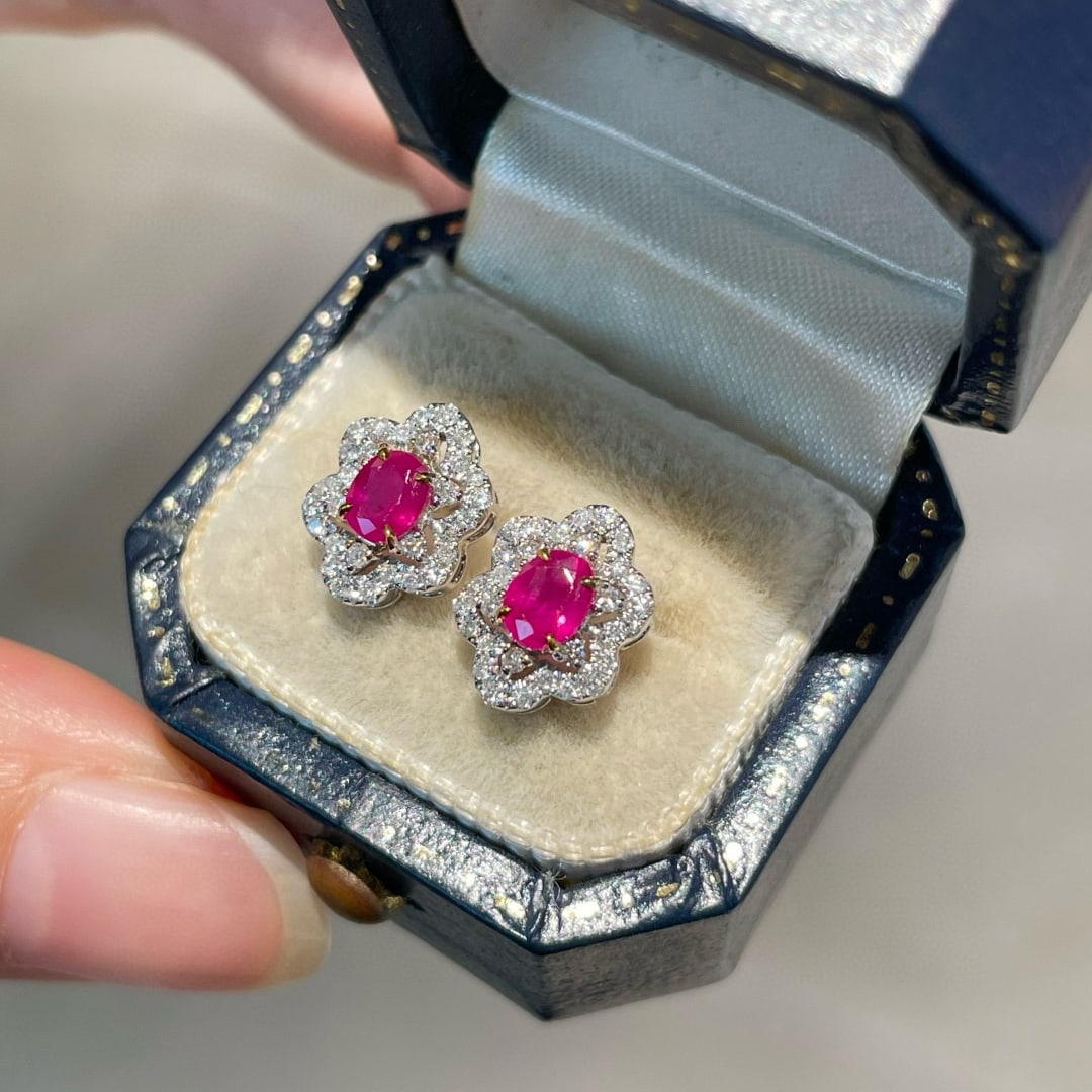 14k Gold 0.60 Ct Natural Ruby & Diamond Earrings - 3