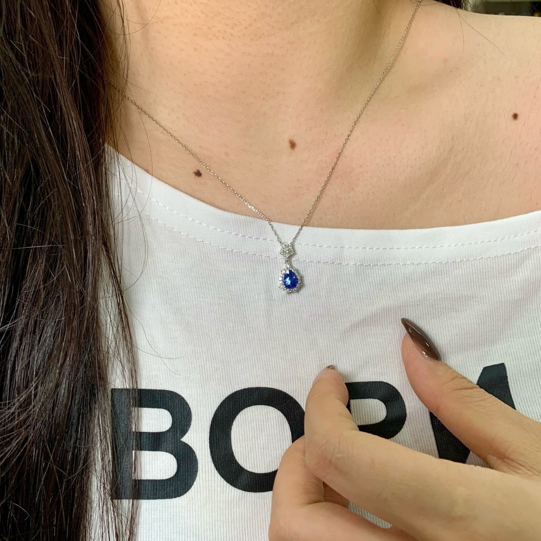14k Gold 1.81 Ctw Natural Sapphire & Diamond Necklace - 4