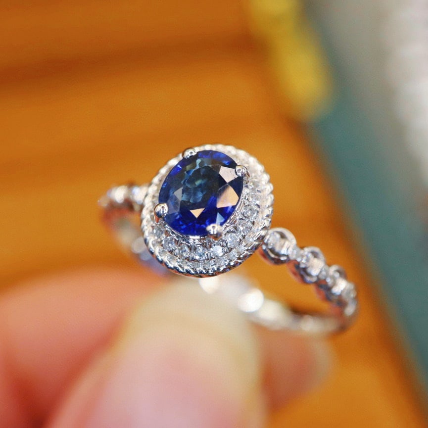 14k Gold 0.75 Ctw Natural Sapphire & Diamond Ring - 2