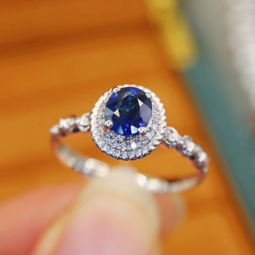 14k Gold 0.75 Ctw Natural Sapphire & Diamond Ring - 3