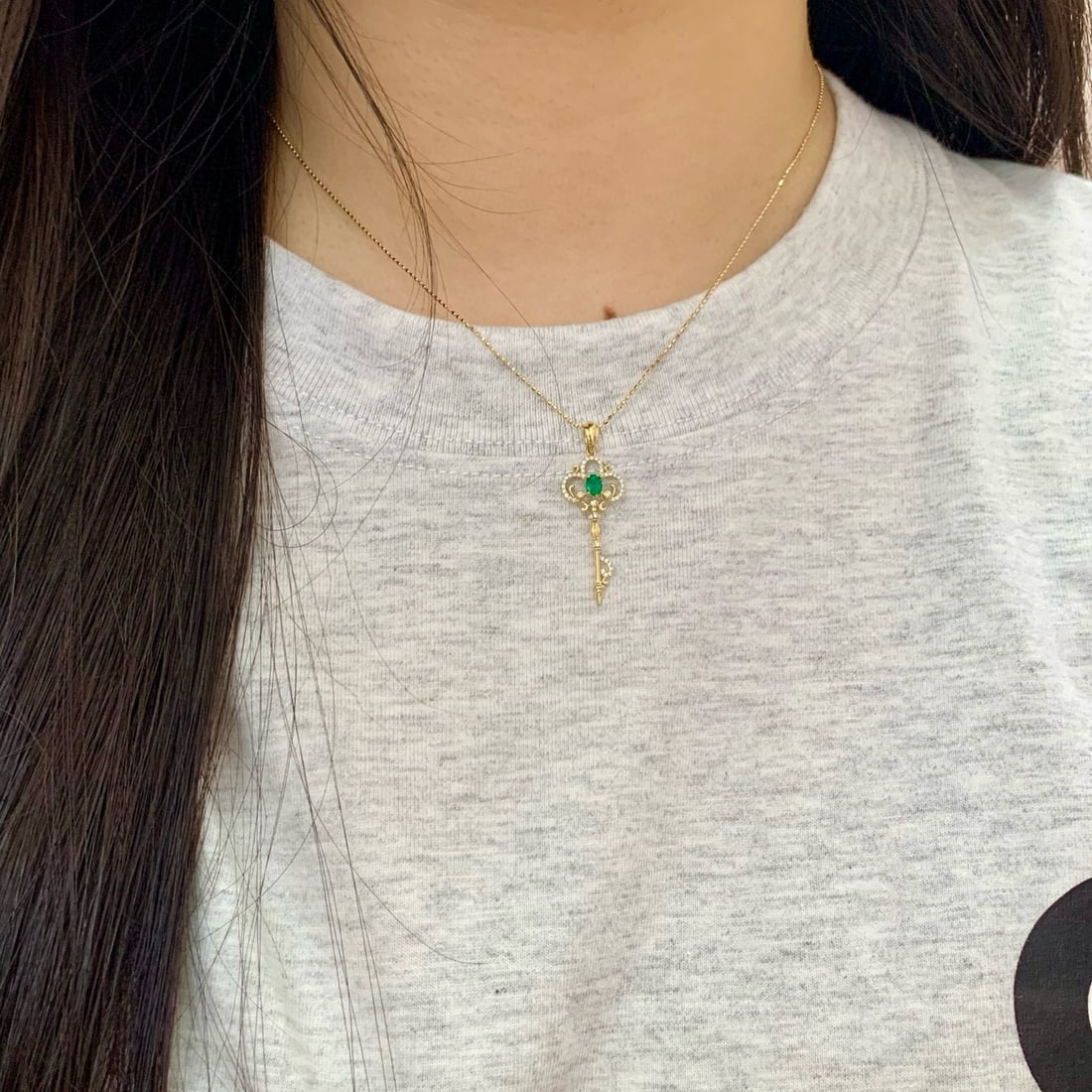 14k Gold 0.33 Ctw Vivid Green Natural Emerald & Diamond Pendant( Without Chain ) - 2