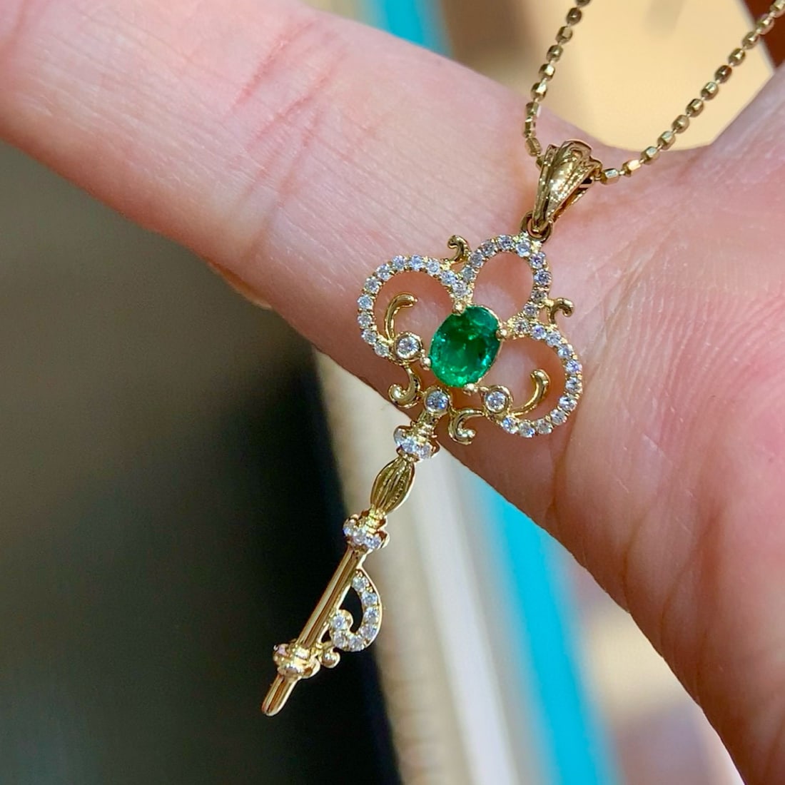 14k Gold 0.33 Ctw Vivid Green Natural Emerald & Diamond Pendant( Without Chain ) - 4
