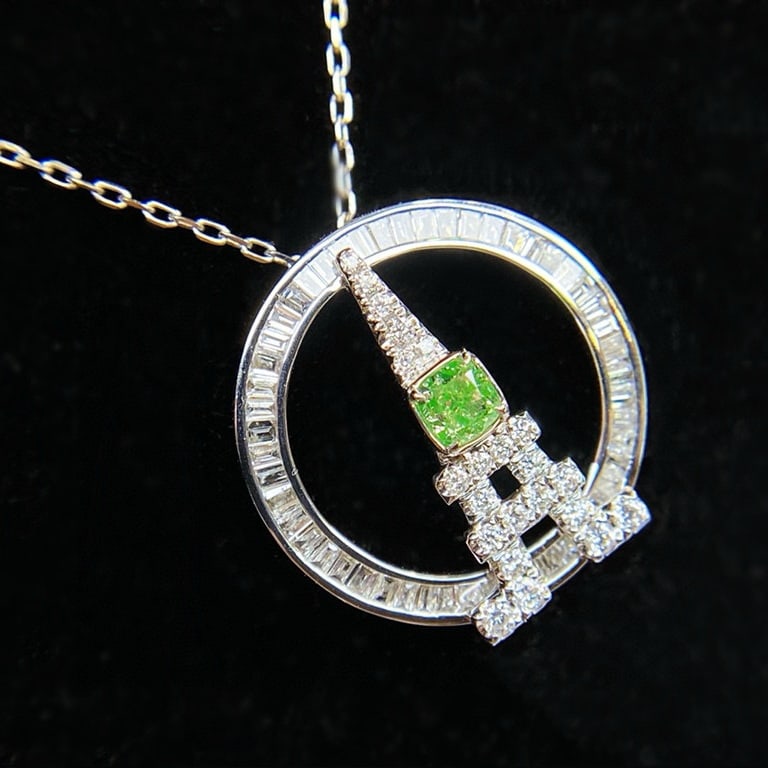 14k Gold 0.61 Ctw Natural Green Diamond & Diamond Pendant( Without Chain ) - 2