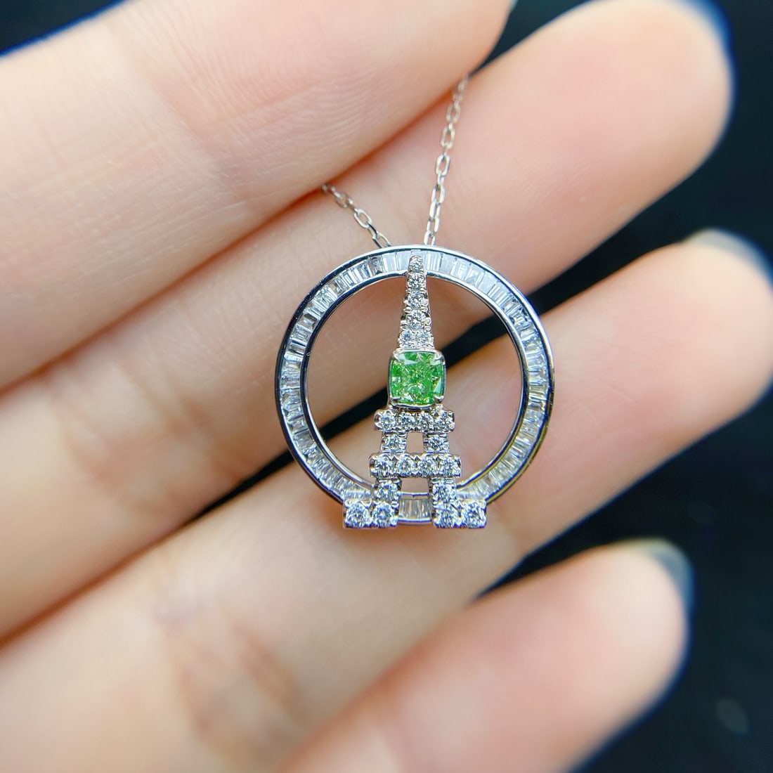 14k Gold 0.61 Ctw Natural Green Diamond & Diamond Pendant( Without Chain ) - 3