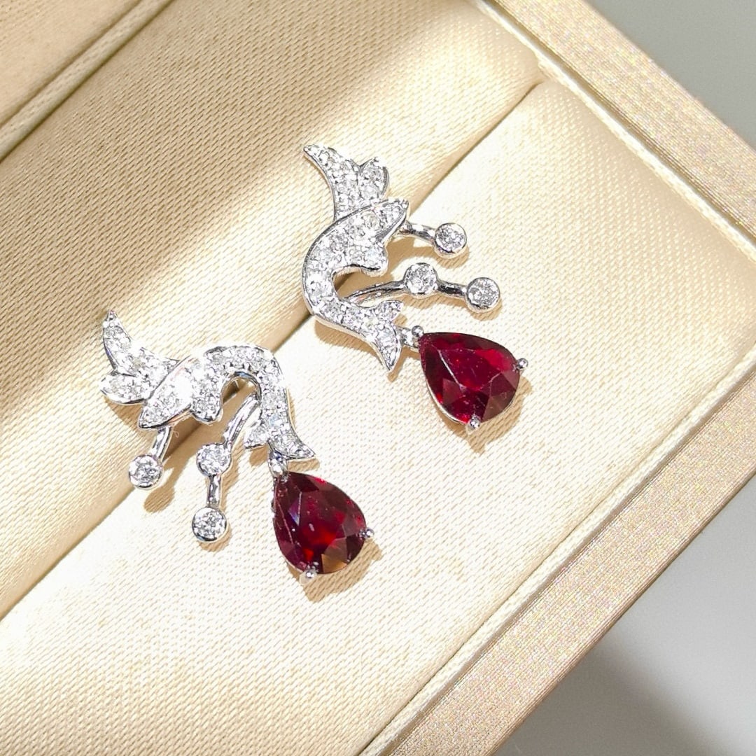 14k Gold 1.23 Ctw Natural Ruby & Diamond Earrings - 2