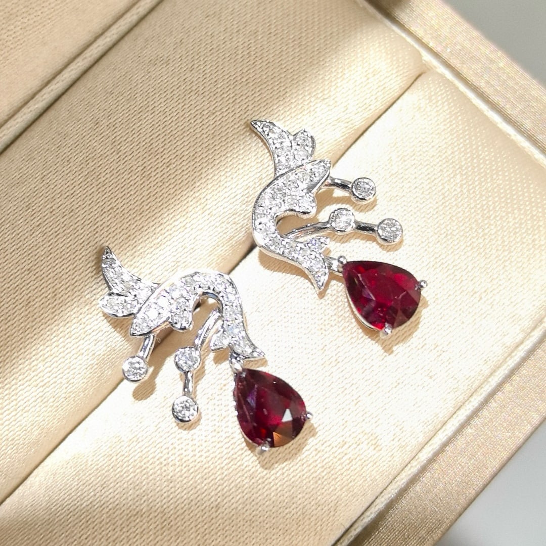 14k Gold 1.23 Ctw Natural Ruby & Diamond Earrings - 3