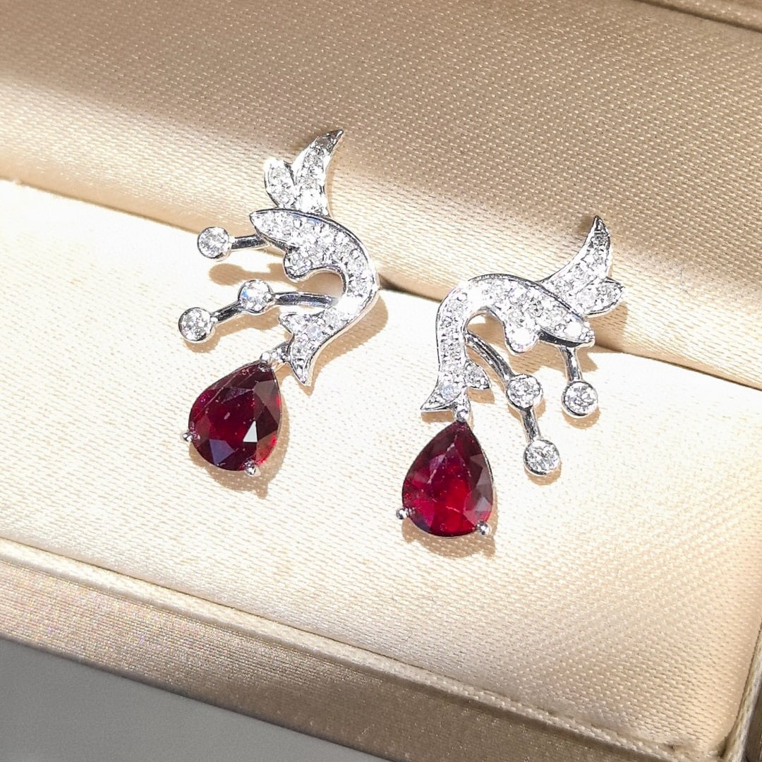 14k Gold 1.23 Ctw Natural Ruby & Diamond Earrings - 4
