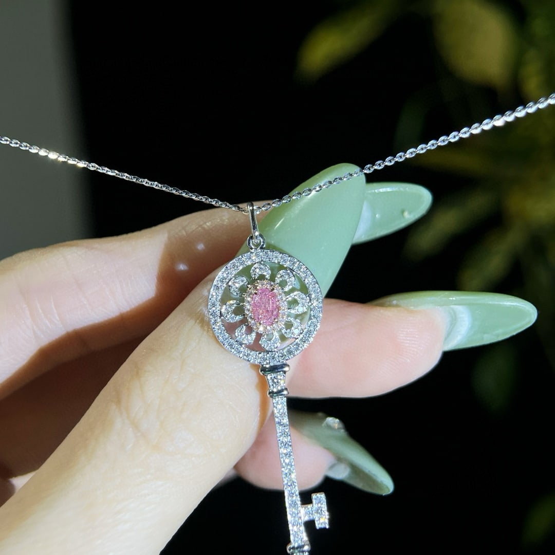 Gia Certified 14k Gold 0.74 Ctw Natural Pink Diamond & Diamond Necklace - 2
