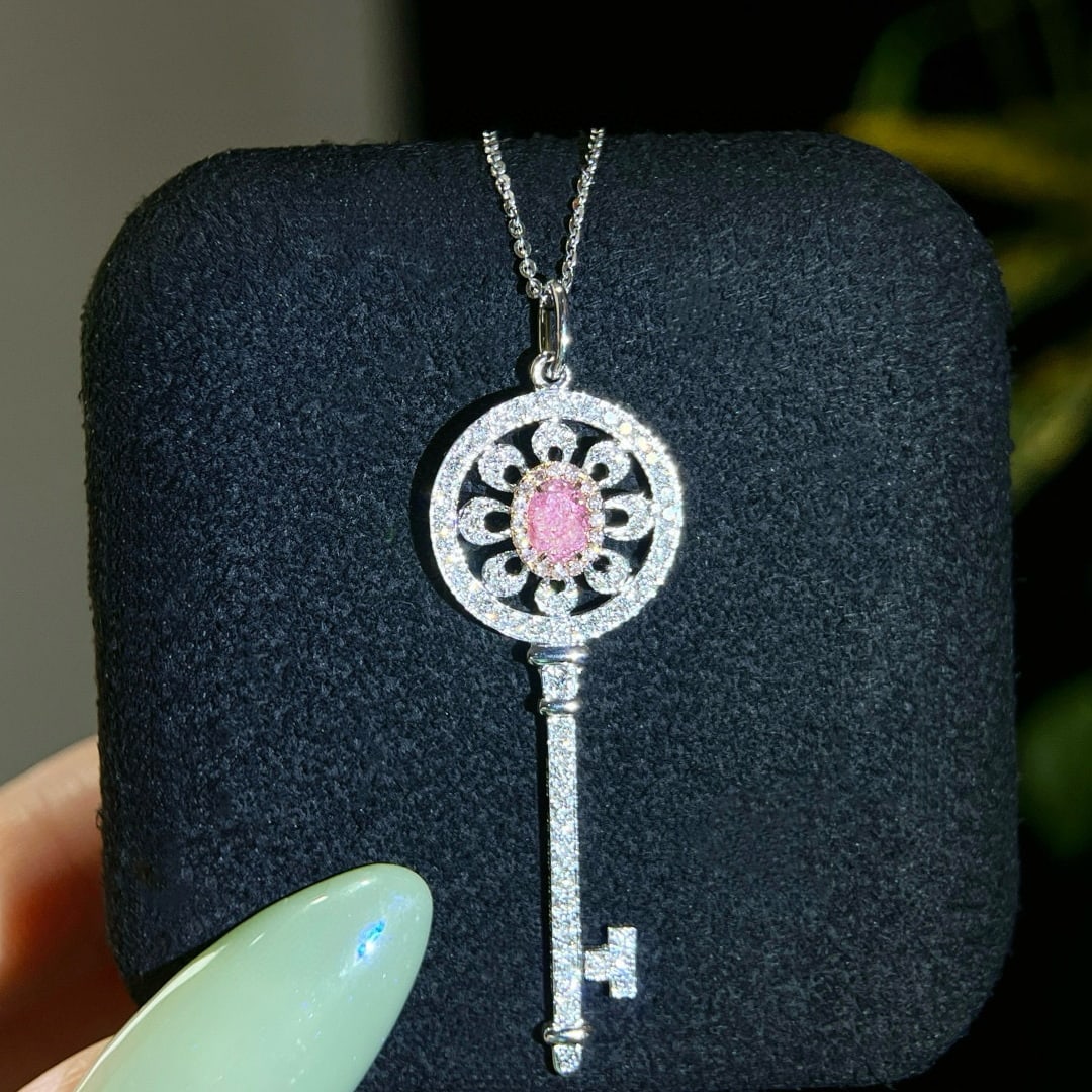 Gia Certified 14k Gold 0.74 Ctw Natural Pink Diamond & Diamond Necklace - 3