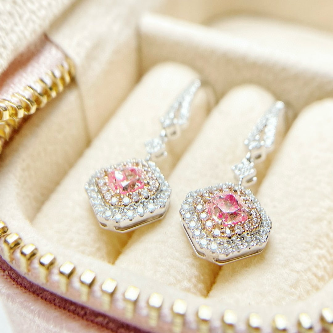 14k Gold 1.56 Ctw Natural Pink Diamond & Diamond Earrings - 2