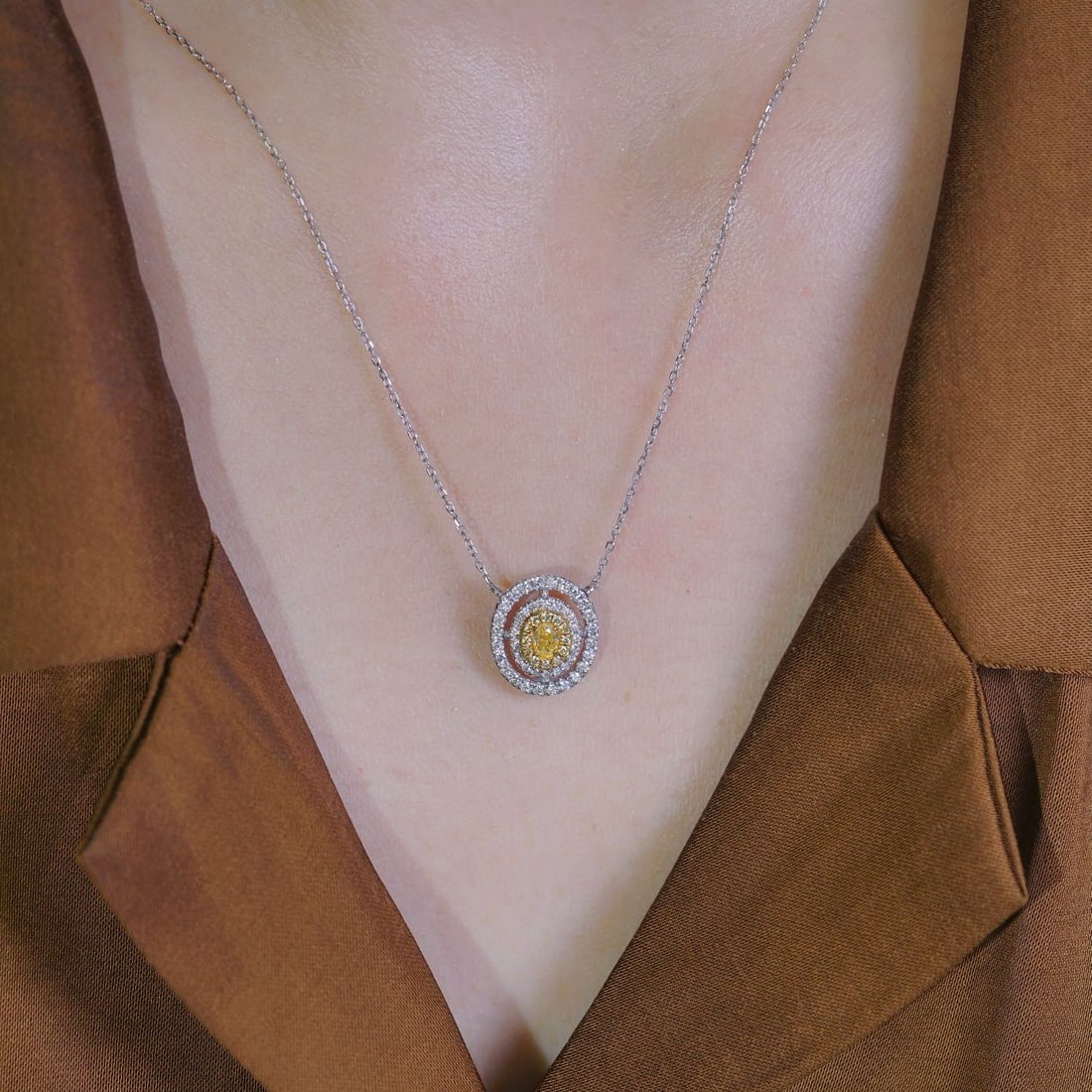 14k Gold 0.50 Ctw Natural Yellow Diamond & Diamond Necklace - 6