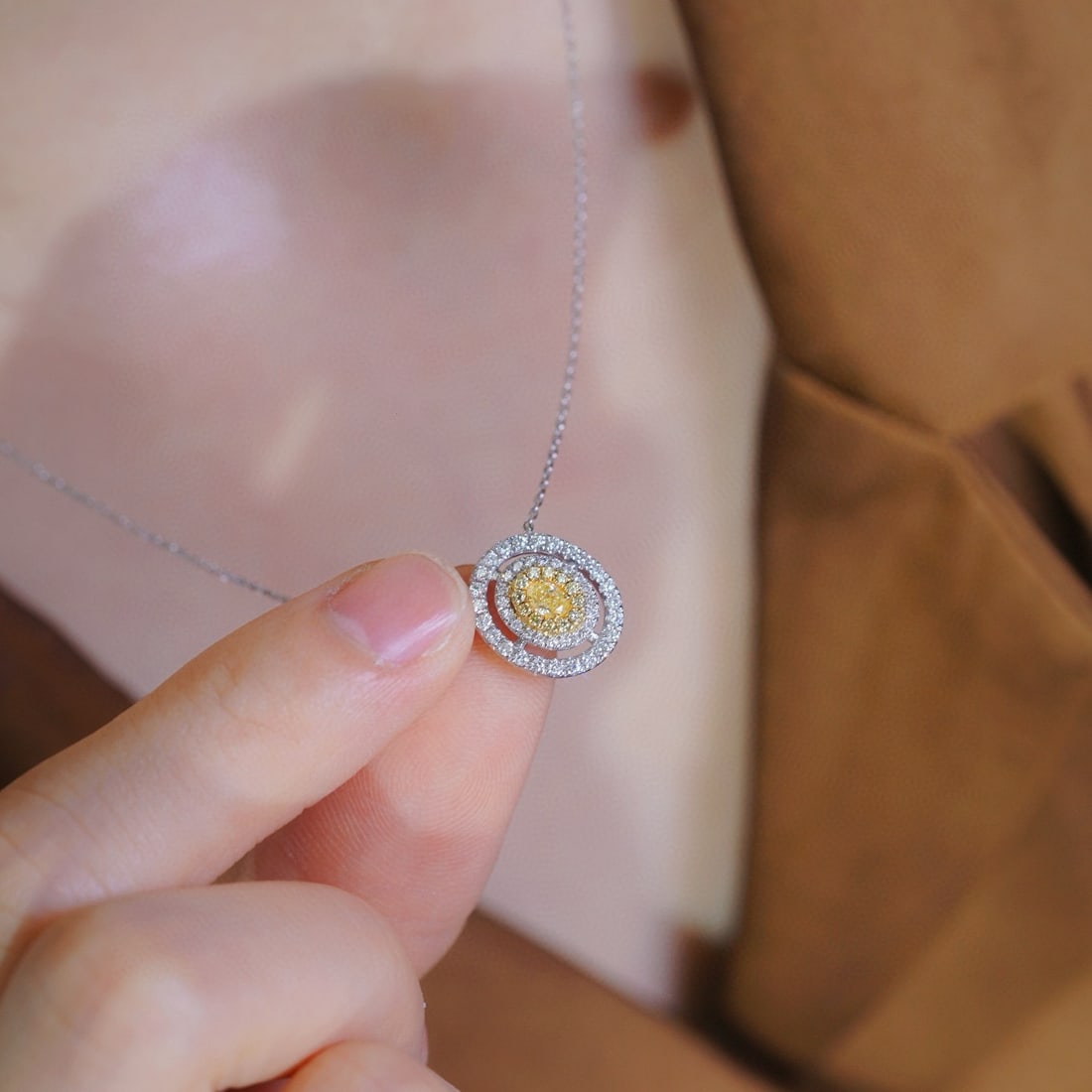 14k Gold 0.50 Ctw Natural Yellow Diamond & Diamond Necklace - 7