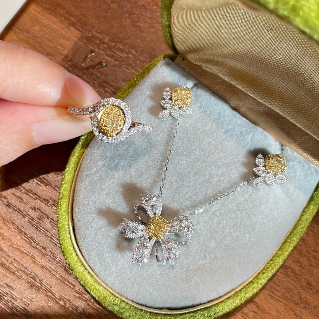 14k Gold 1.44 Ctw Natural Color Diamond Jewelry Set: Ref:231062403 // gold content:14k gold // ring size:7. 25us // // necklace // main gemstone:diamond // shape:multiply // carat weight:0. 58ct // clarity grade:vs-si // color:color //