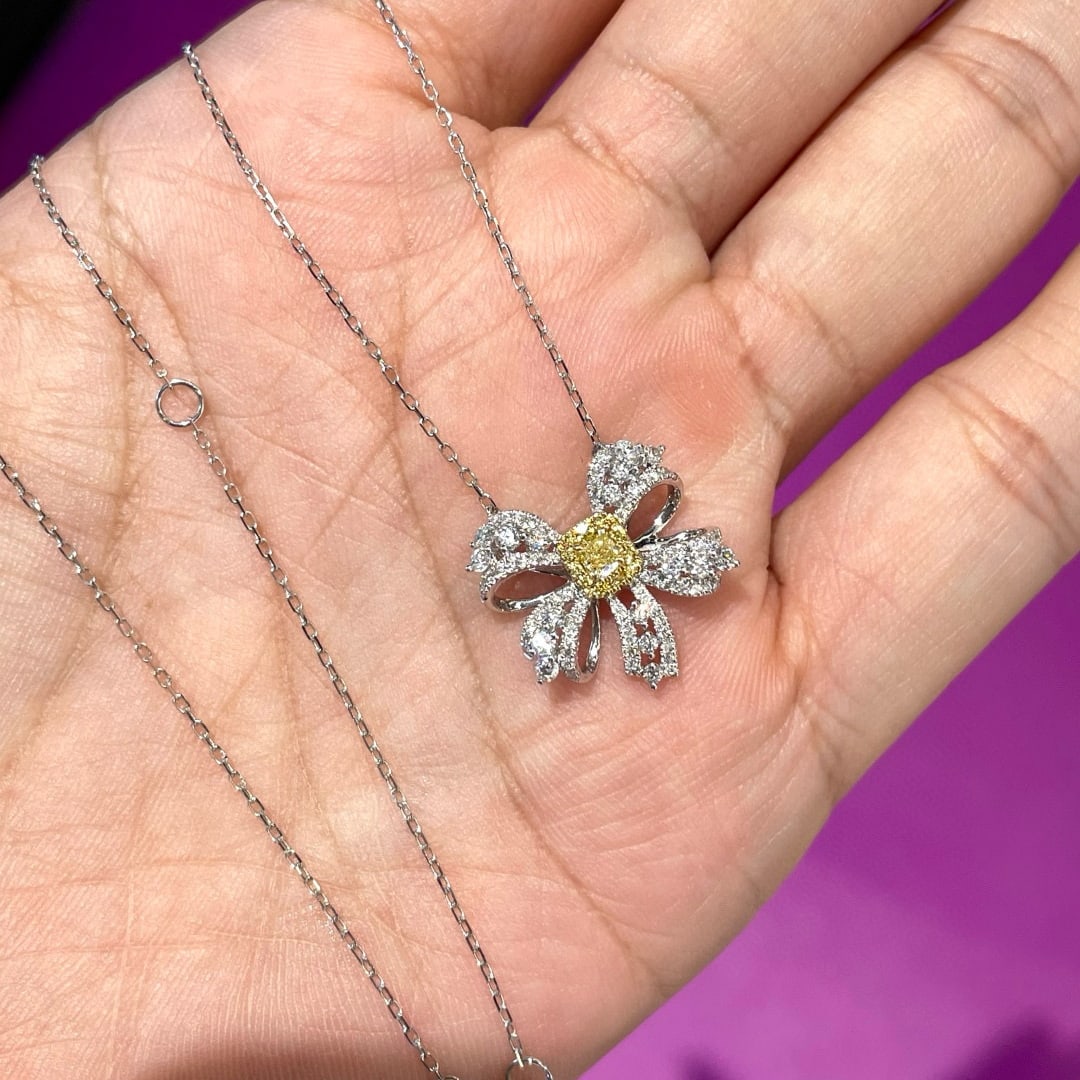 14k Gold 0.58 Ctw Natural Yellow Diamond & Diamond Necklace - 3