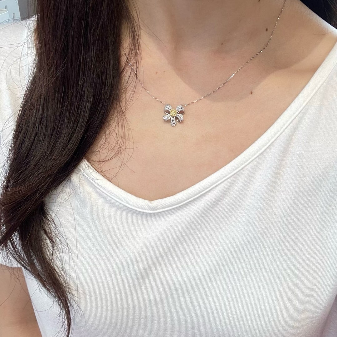 14k Gold 0.58 Ctw Natural Yellow Diamond & Diamond Necklace - 5