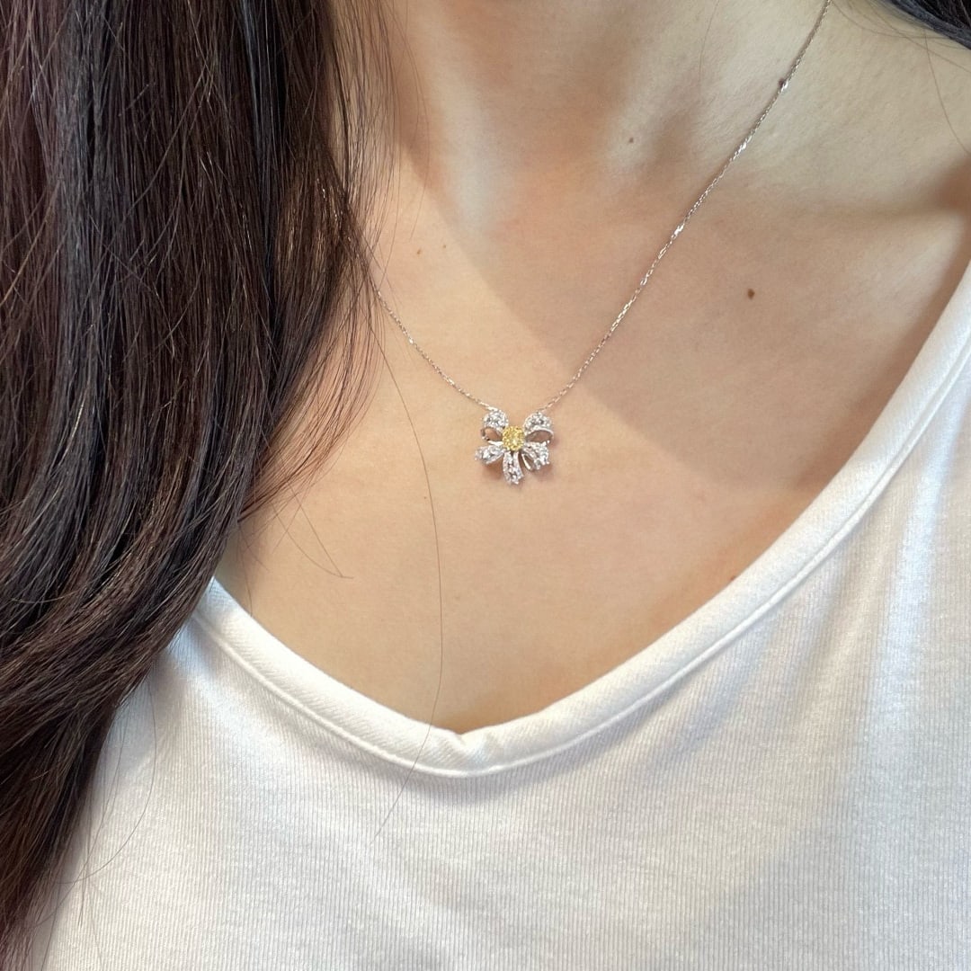 14k Gold 0.58 Ctw Natural Yellow Diamond & Diamond Necklace - 6