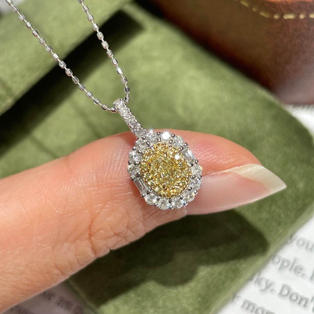 14k Gold 0.52 Ctw Natural Yellow Diamond & Diamond Pendant( Without Chain ) - 3