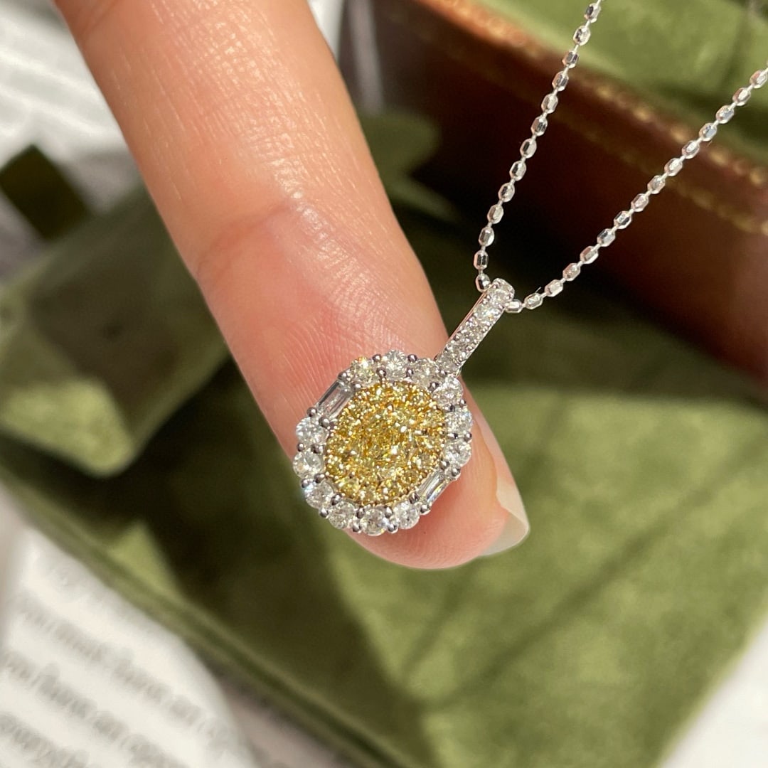 14k Gold 0.52 Ctw Natural Yellow Diamond & Diamond Pendant( Without Chain ) - 4