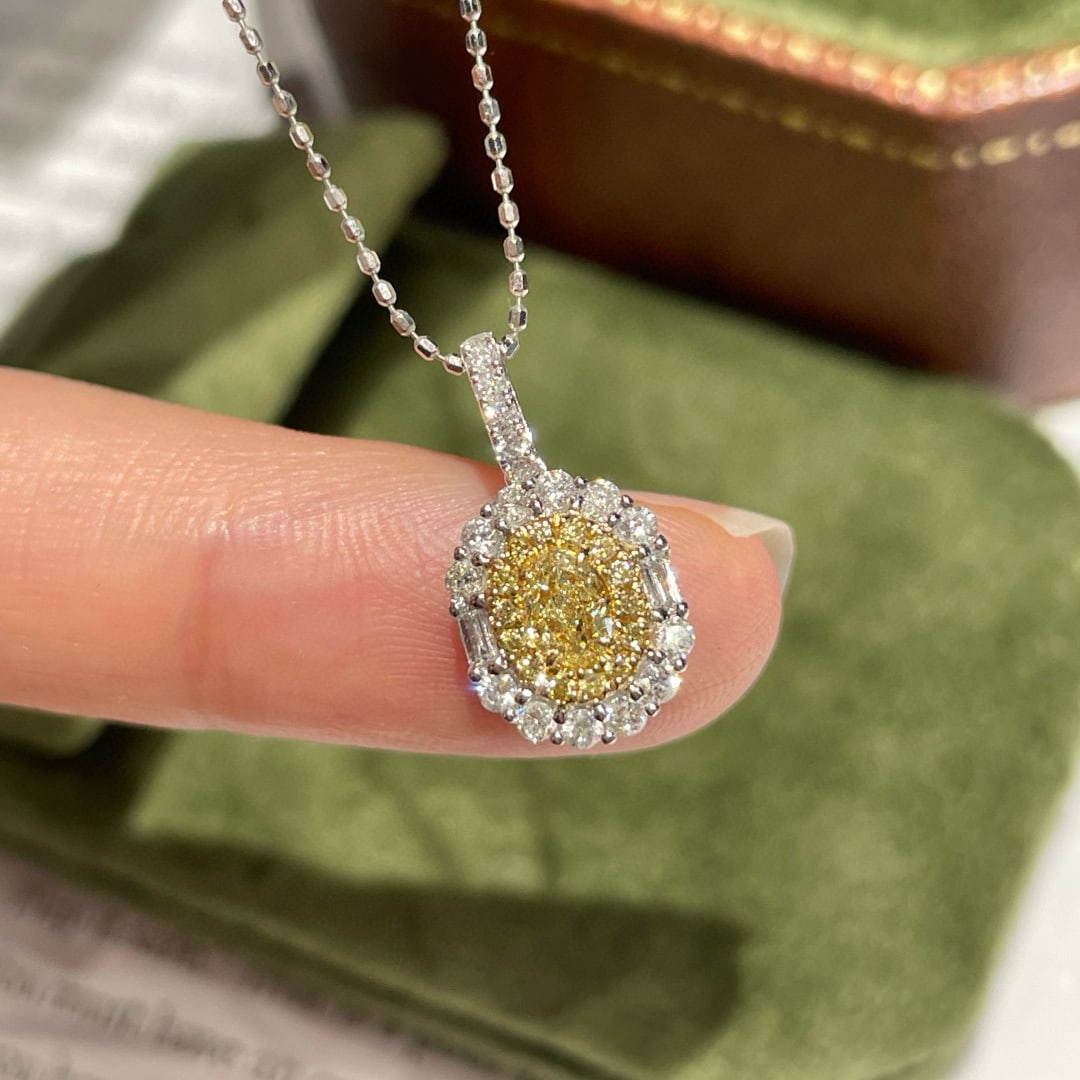 14k Gold 0.52 Ctw Natural Yellow Diamond & Diamond Pendant( Without Chain ) - 5
