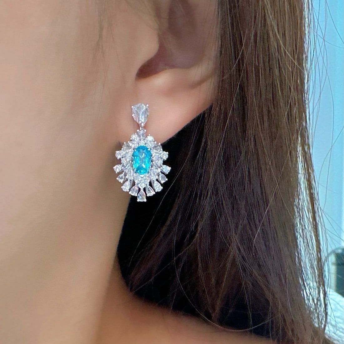 14k Gold 3.12 Ctw Natural Paraiba Tourmaline & Diamond Earrings - 4