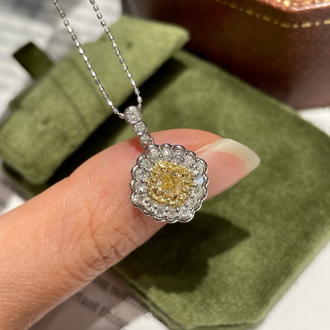 14k Gold 0.71 Ctw Natural Yellow Diamond & Diamond Pendant( Without Chain ) - 2