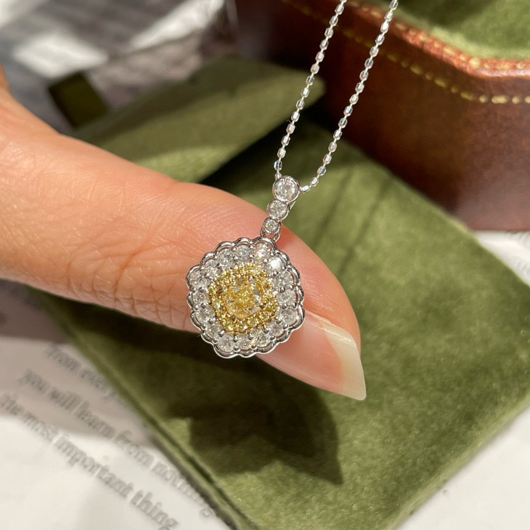 14k Gold 0.71 Ctw Natural Yellow Diamond & Diamond Pendant( Without Chain ) - 3
