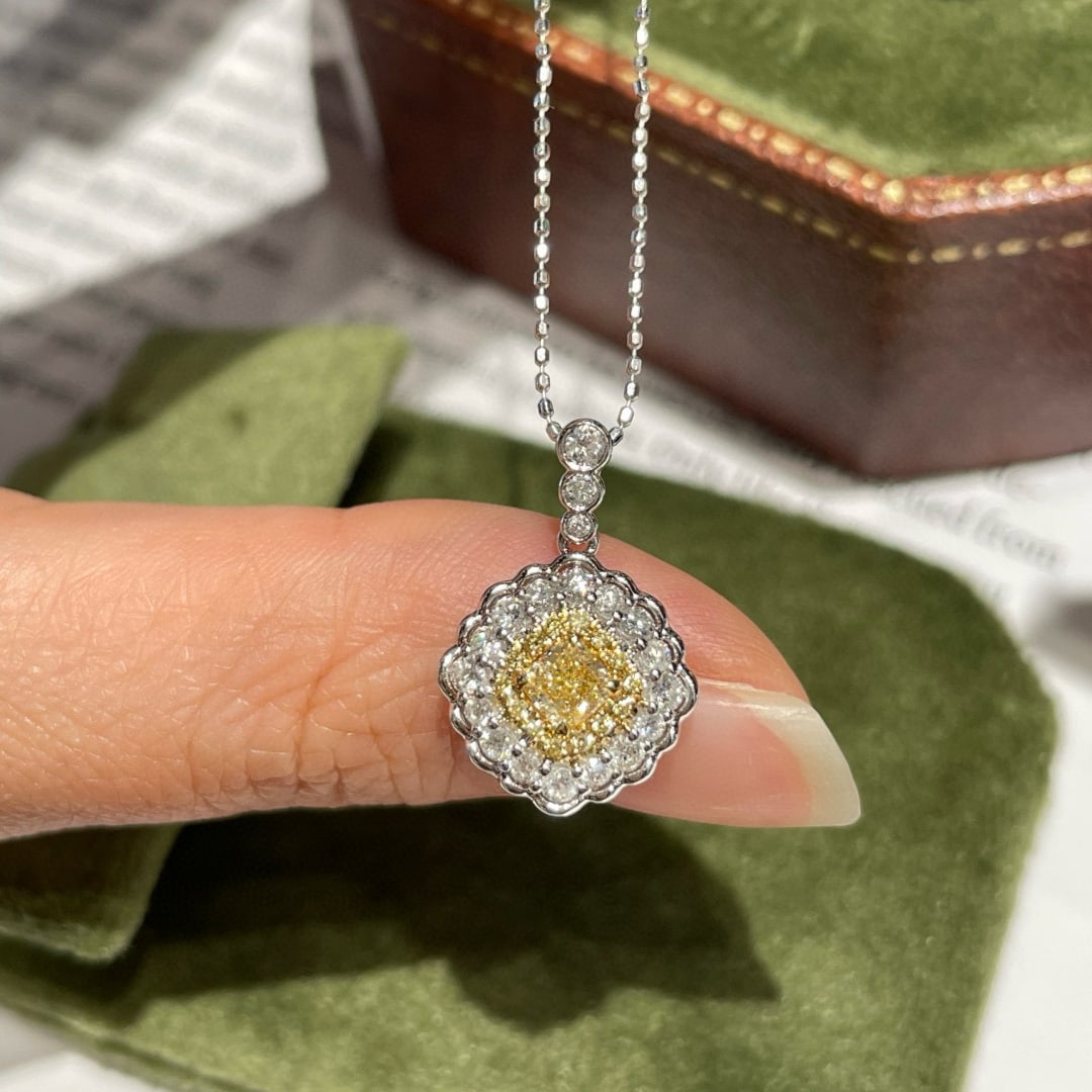 14k Gold 0.71 Ctw Natural Yellow Diamond & Diamond Pendant( Without Chain ) - 4