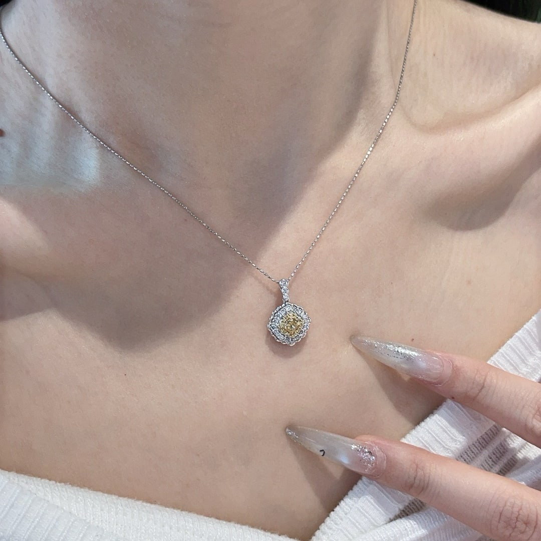 14k Gold 0.71 Ctw Natural Yellow Diamond & Diamond Pendant( Without Chain ) - 6