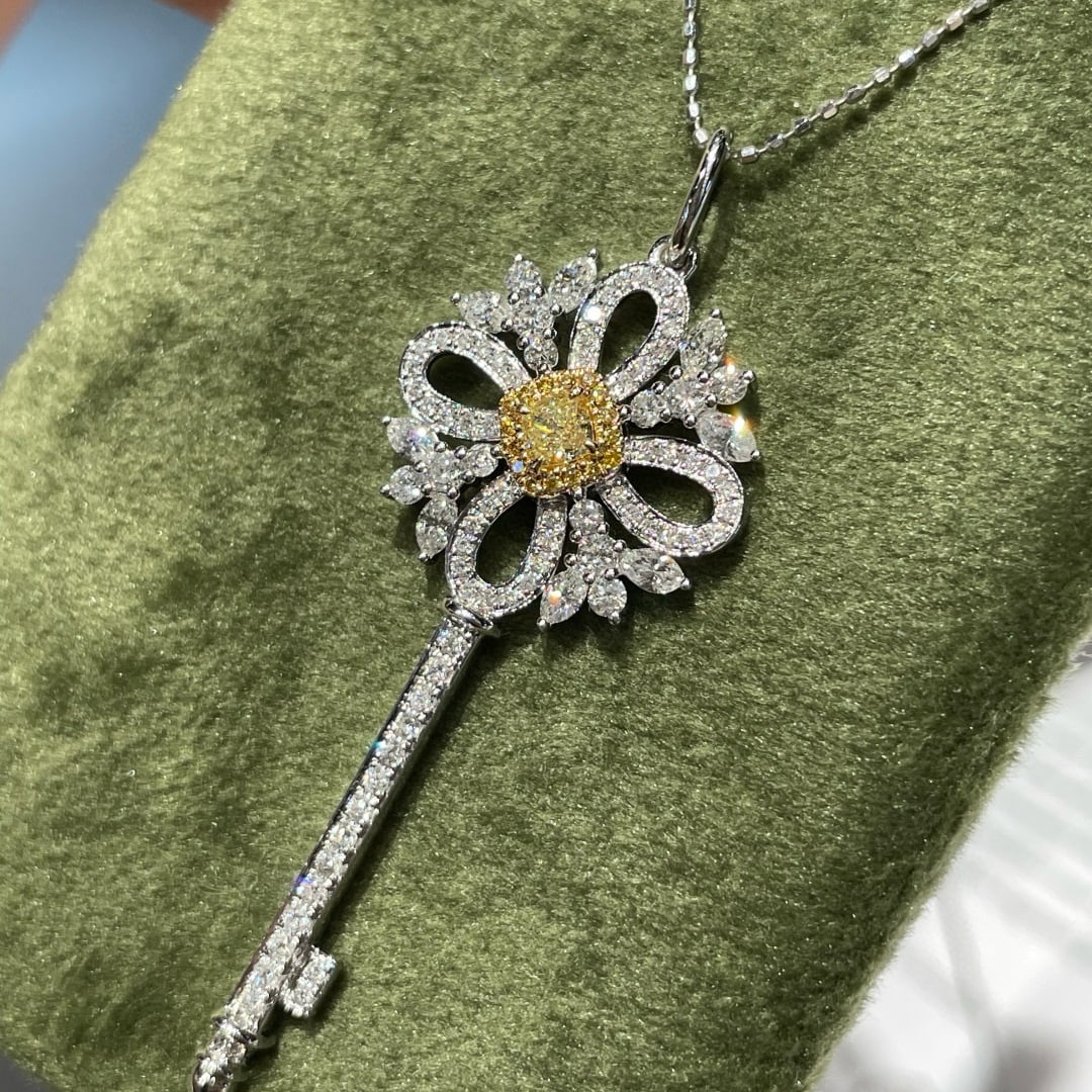 14k Gold 1.00 Ctw Natural Yellow Diamond & Diamond Pendant( Without Chain ) - 2