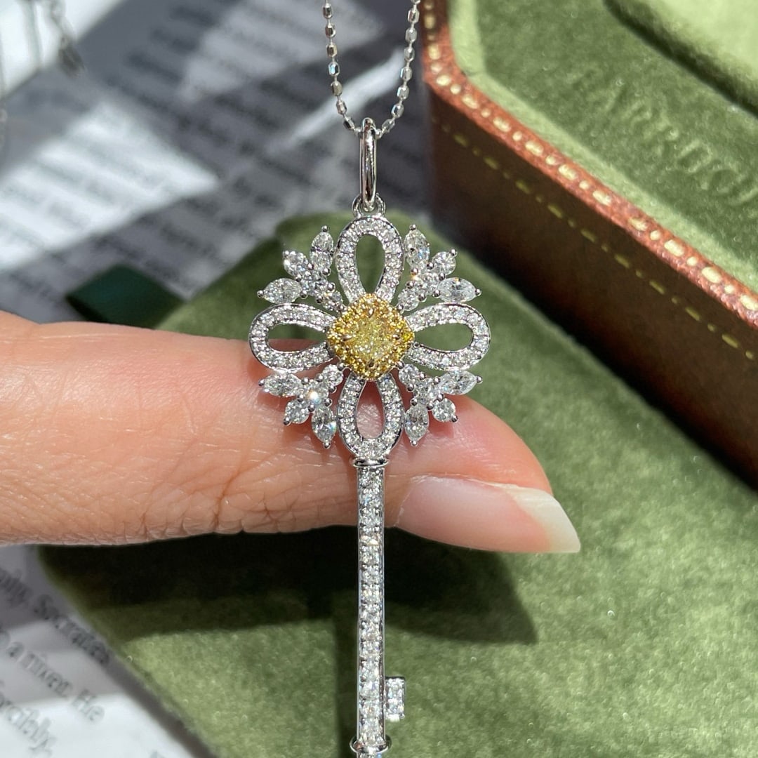 14k Gold 1.00 Ctw Natural Yellow Diamond & Diamond Pendant( Without Chain ) - 4