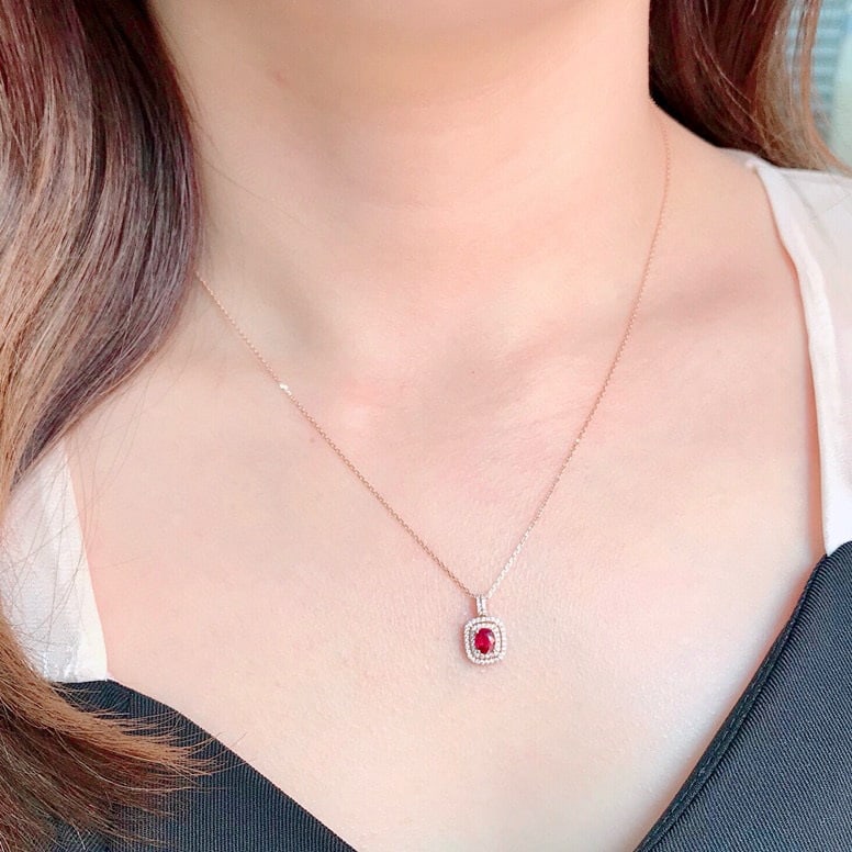 14k Gold 0.53 Ctw Natural Ruby & Diamond Pendant( Without Chain ) - 4