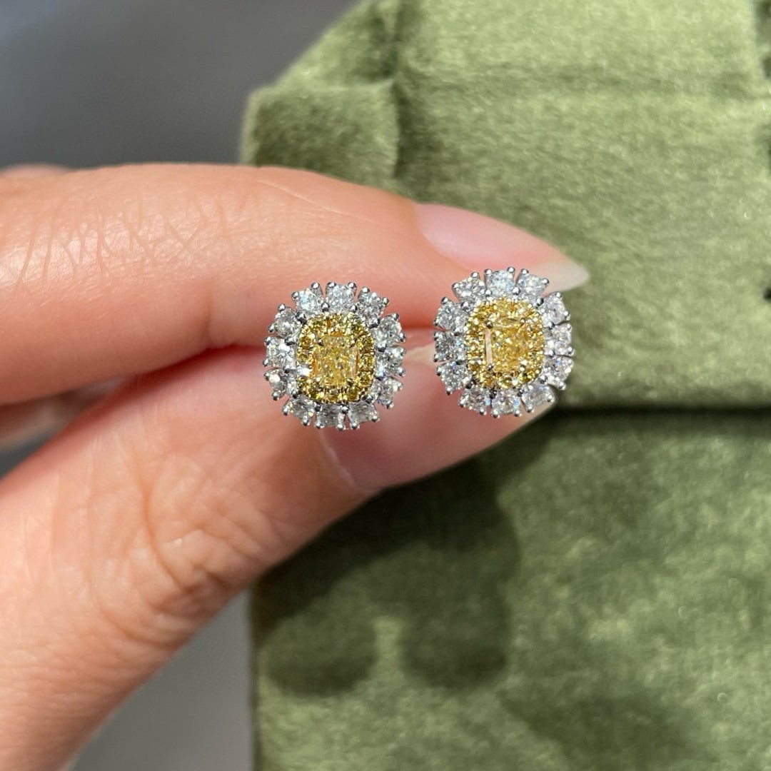 14k Gold 0.72 Ctw Natural Yellow Diamond & Diamond Earrings - 2