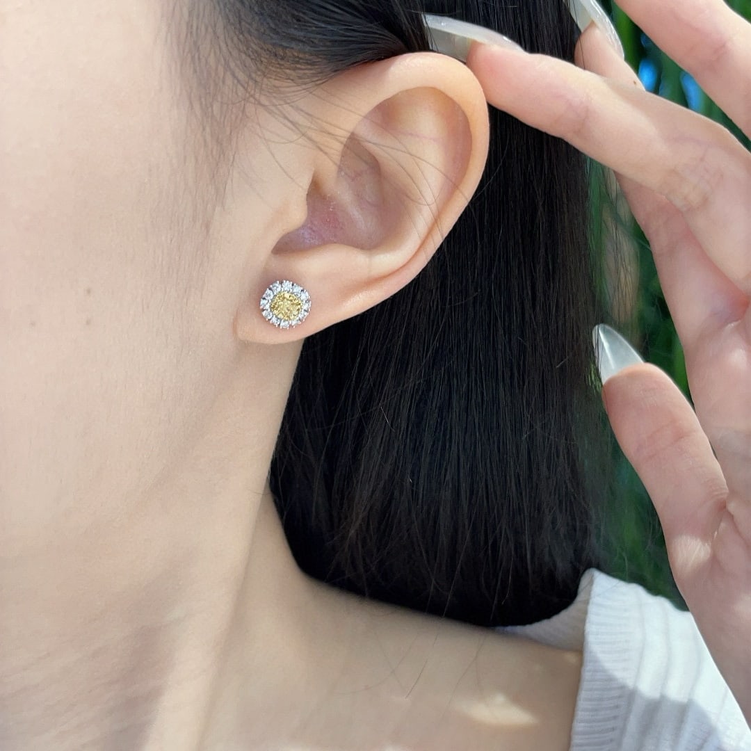 14k Gold 0.72 Ctw Natural Yellow Diamond & Diamond Earrings - 5