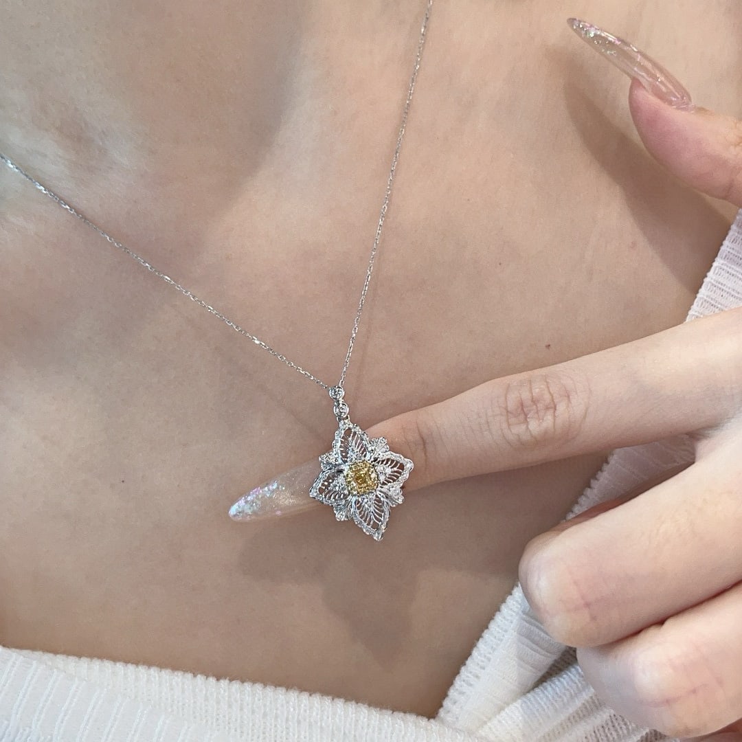14k Gold 0.45 Ctw Natural Yellow Diamond & Diamond Pendant( Without Chain ) - 4